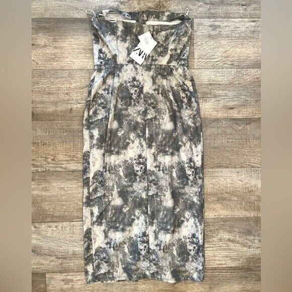 ZARA Blogger Favorite Strapless Utility Midi Dress NWT โ Cotton Cargo Chic, Sz M - Picture 16 of 16